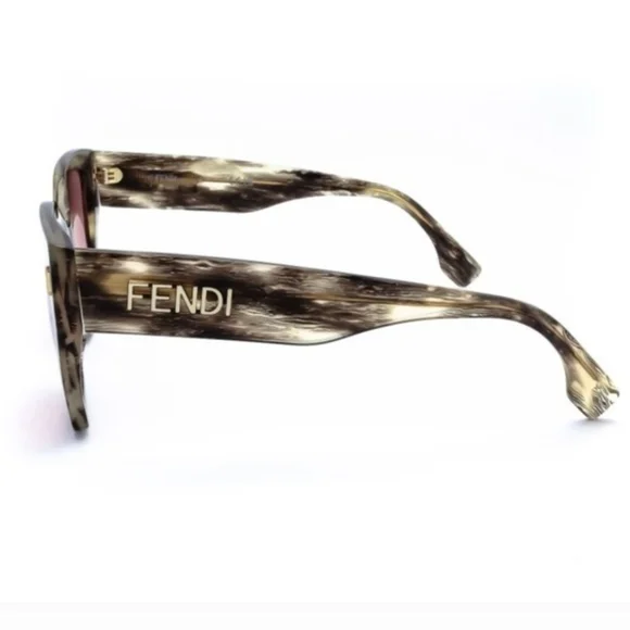 NEW AUTH FENDI FE40070I Havana Pattern Brown Pink lens Square sunglasses